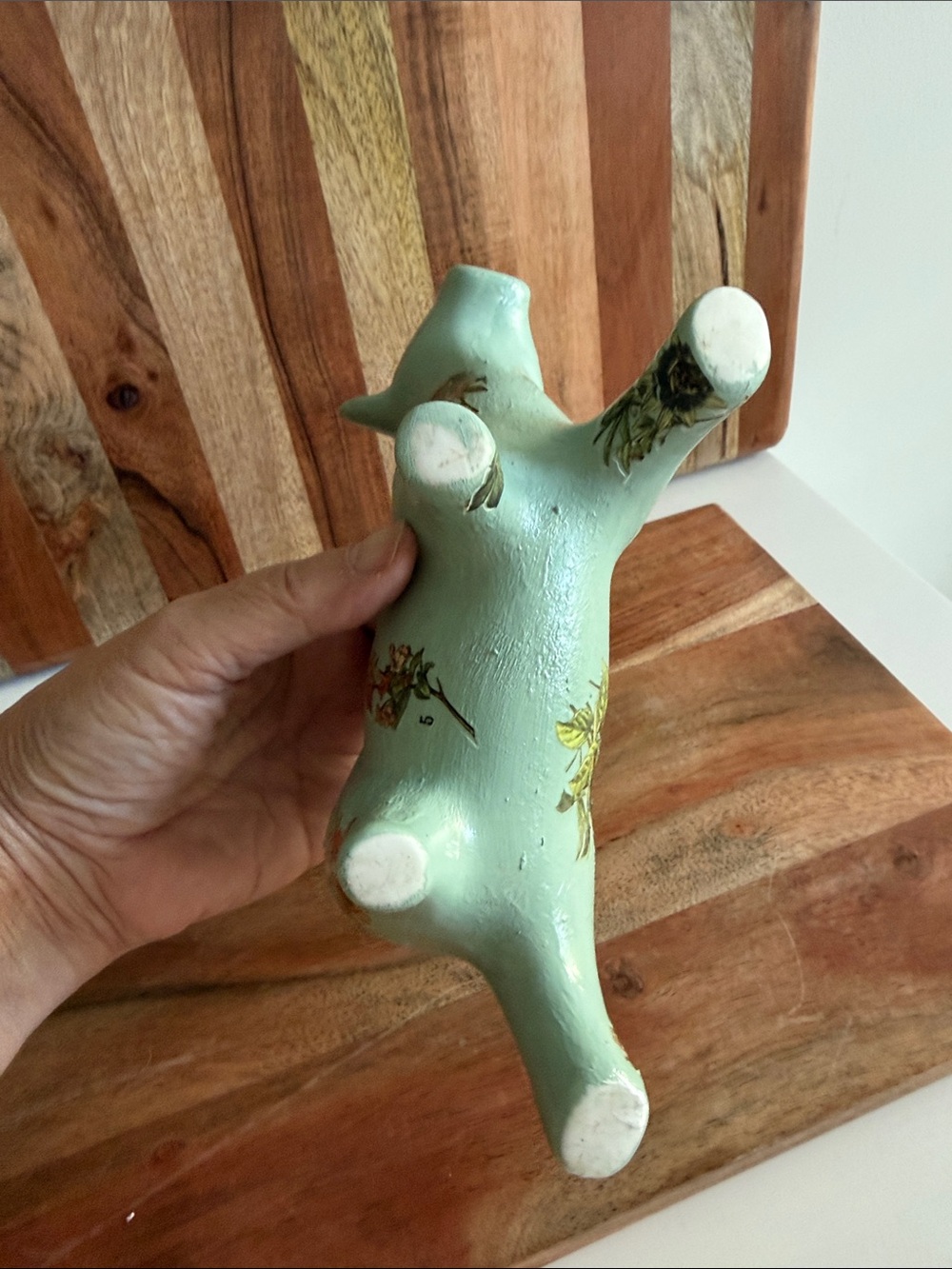 Decorative Green Floral Ceramic Cow Planter Unbranded - Picture 4 of 7